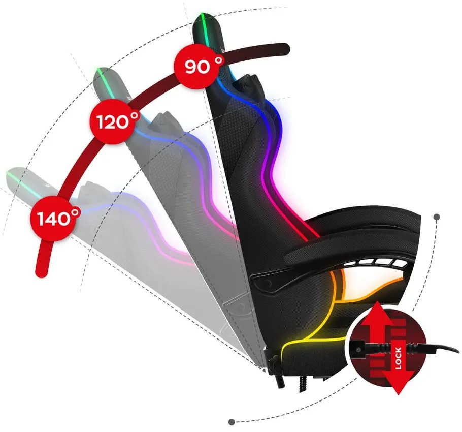 Huzaro Herné kreslo Force 4.7 s podnožkou a LED osvetlením - černá