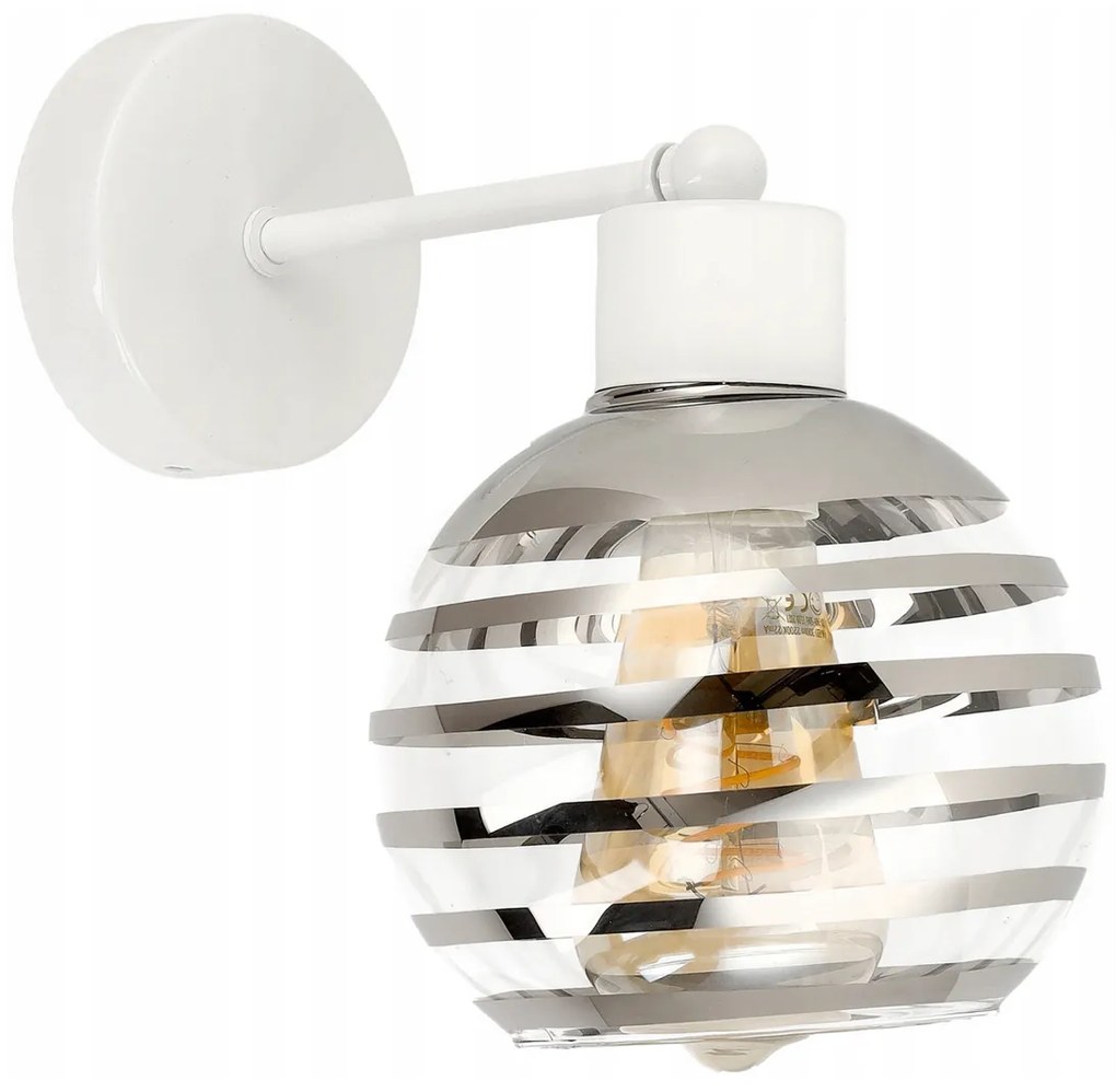 BERGE Sklenená LED nástenná lampa biela 1xE27 - gulička horizontálne pruhy
