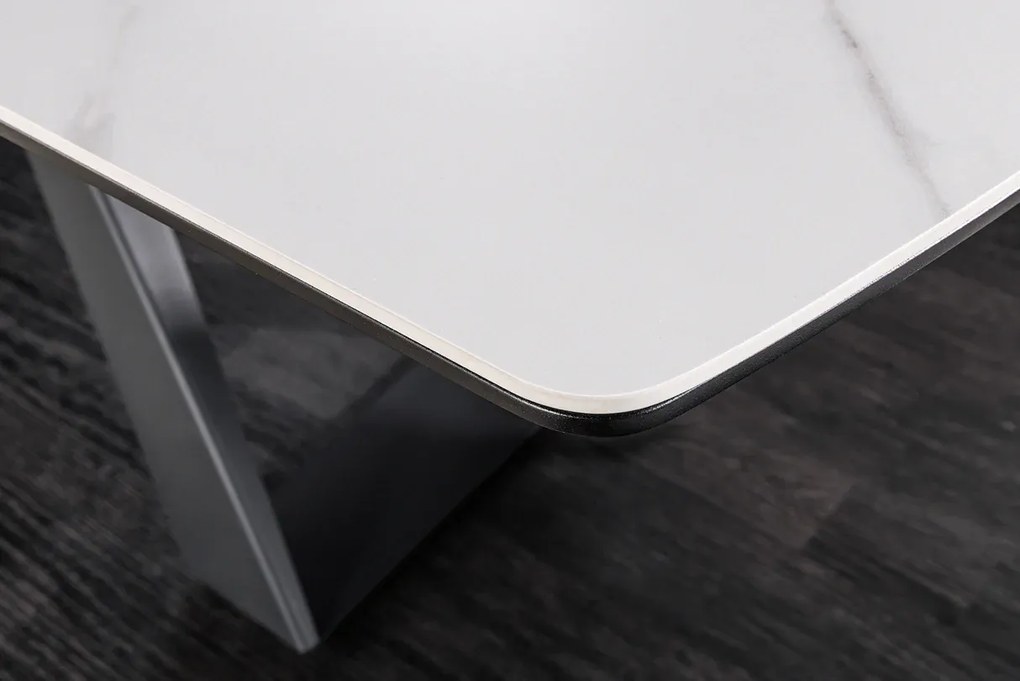 Jedálenský stôl CONCORD 180-230 cm rozkladací mramorový vzhľad biely keramický tvrdené sklo