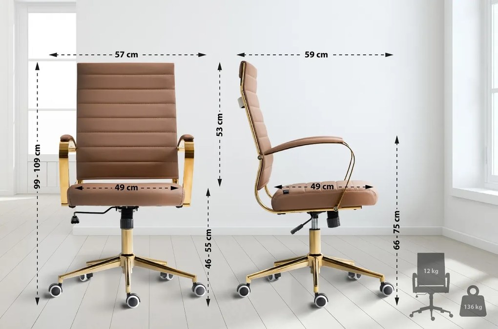 Design-Shop Kancelárska stolička Havanna - koženka - Svetlo hnedá