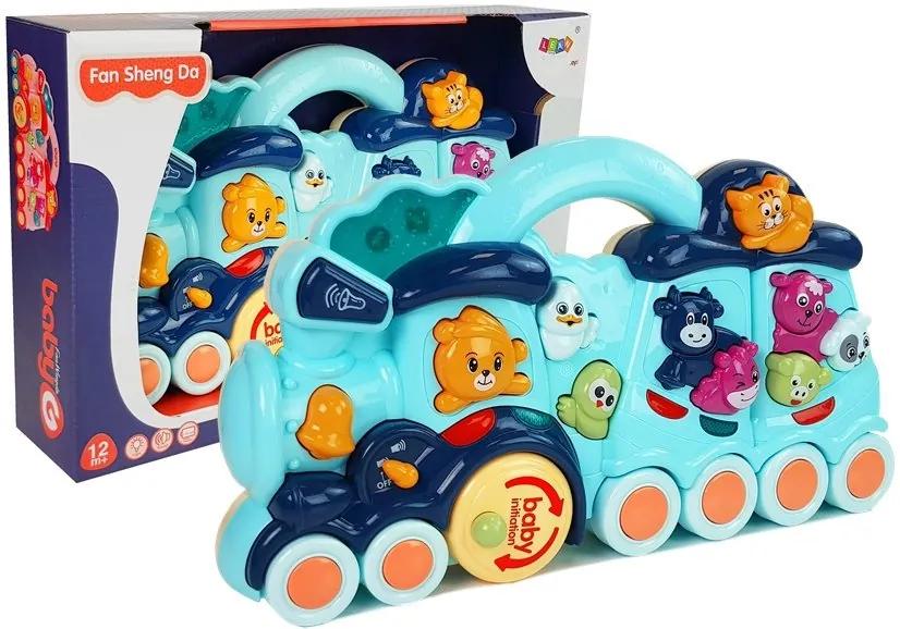 LEAN TOYS Interaktívna hračka pre deti – Lokomotíva - modrá