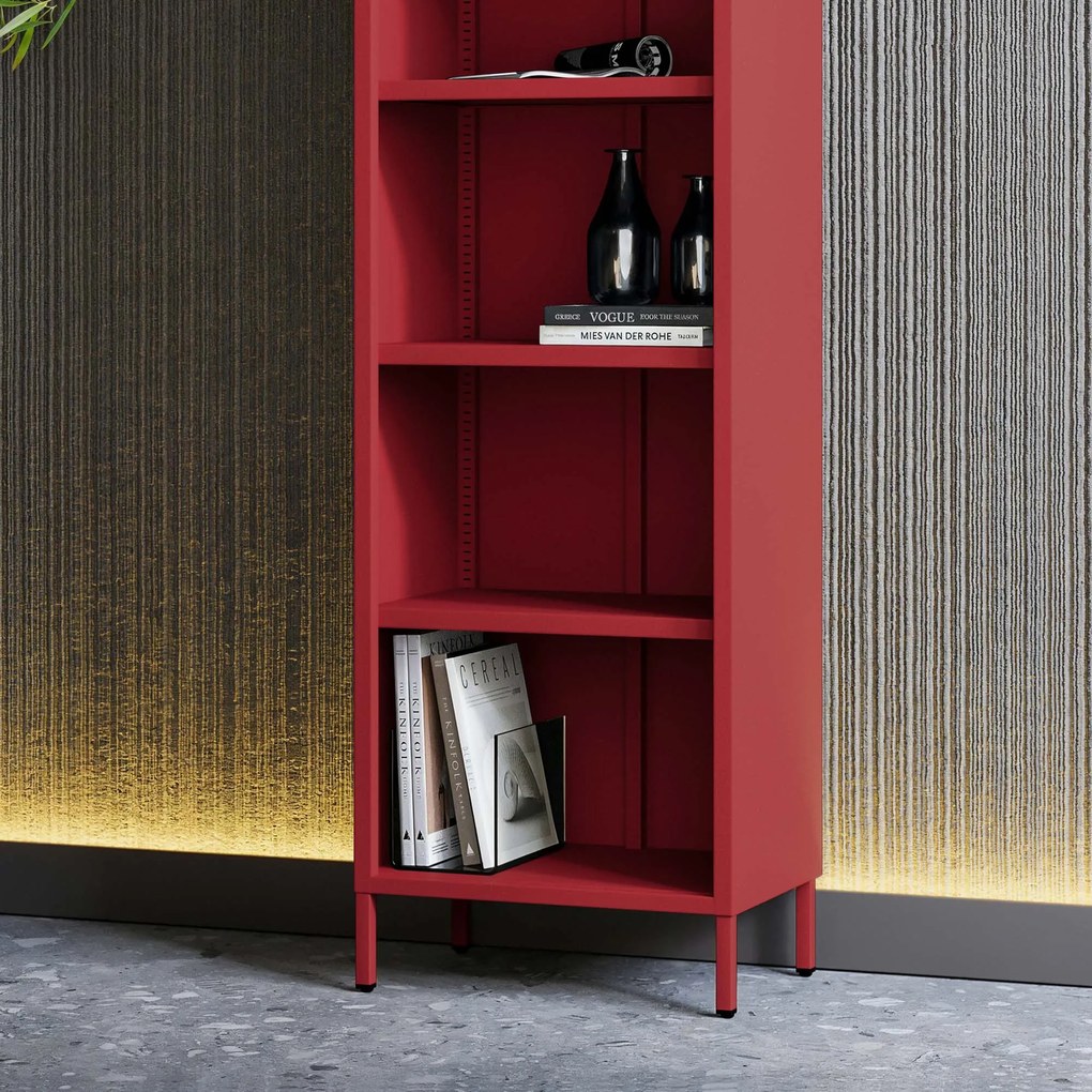Knižnica do obývačky MARIO, 500 x 1800 x 350 mm, Modern: červená farba