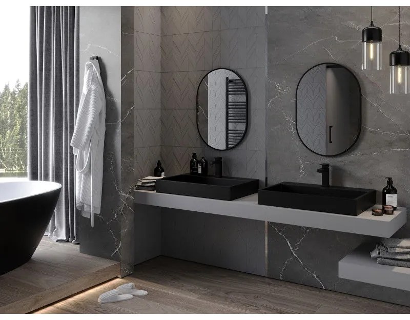 Mexen Loft, oválne kúpeľňové zrkadlo 70 x 50 cm, farba rámu čierna matná, 9851-070-050-000-70