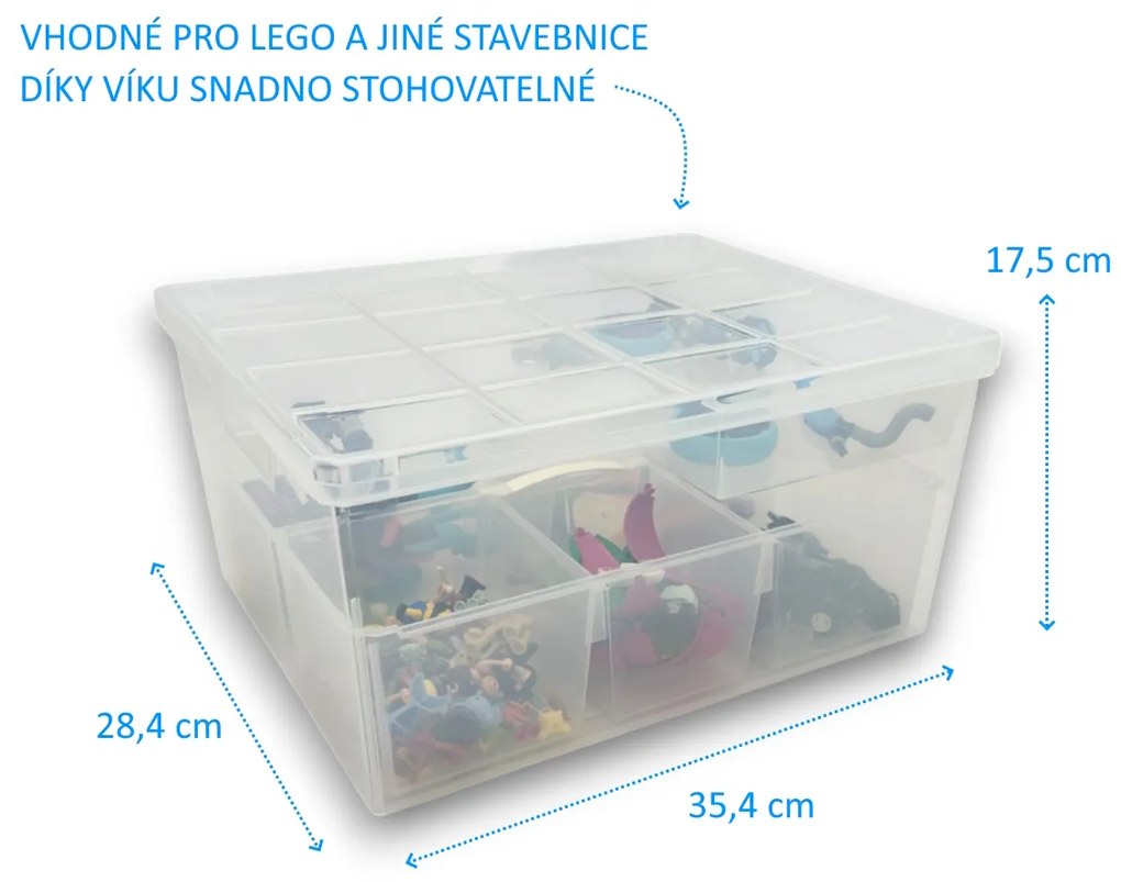 Organizér, úložný box 3v1, multifunkčný LINEA s vekom, transparentný 28 x 35 x 18 cm