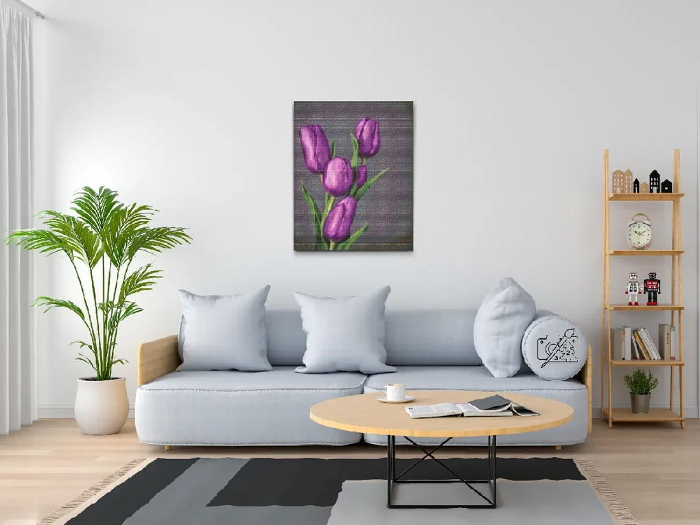 Gario Diamantové maľovanie Fialové tulipány Rozmery: 80 x 100 cm, Rámovanie: S vnútorným rámom, Diamanty: Štvorcové