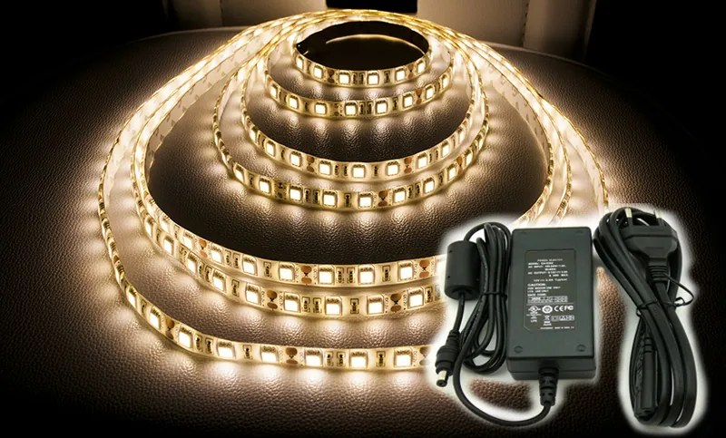 ECOLIGHT LED pásik KOMPLET - SMD 5050 - 5m - 300/5m - 72W - teplá biela + konektor + zdroj