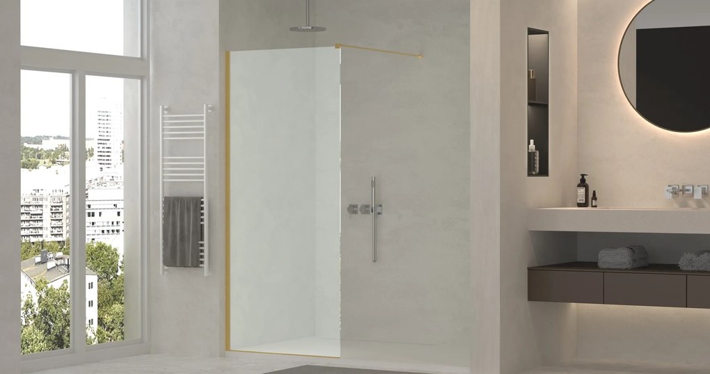 Erga Paris, sprchová zástena Walk-In 130x200 cm, 8mm sklo námraza, zlatý lesklý profil, ERG-V02-PARIS-130x200-FR-GD