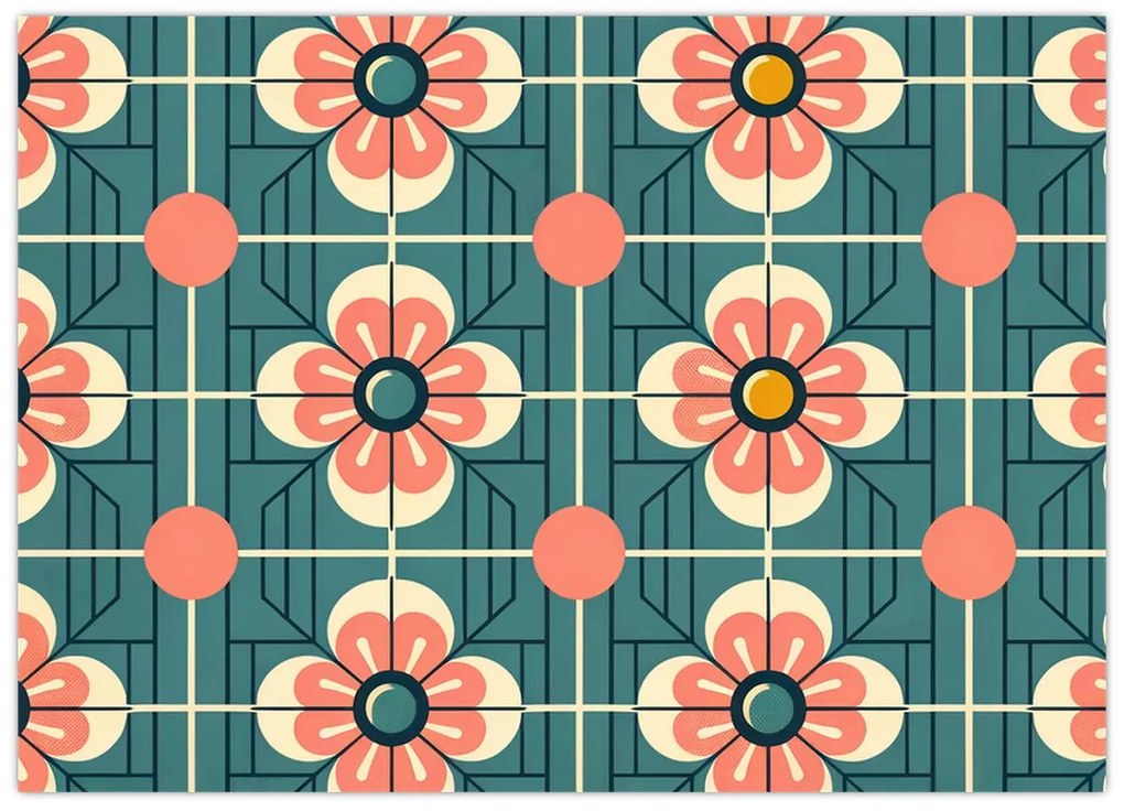 Obraz - Retro vzor s kvetmi (70x50 cm)