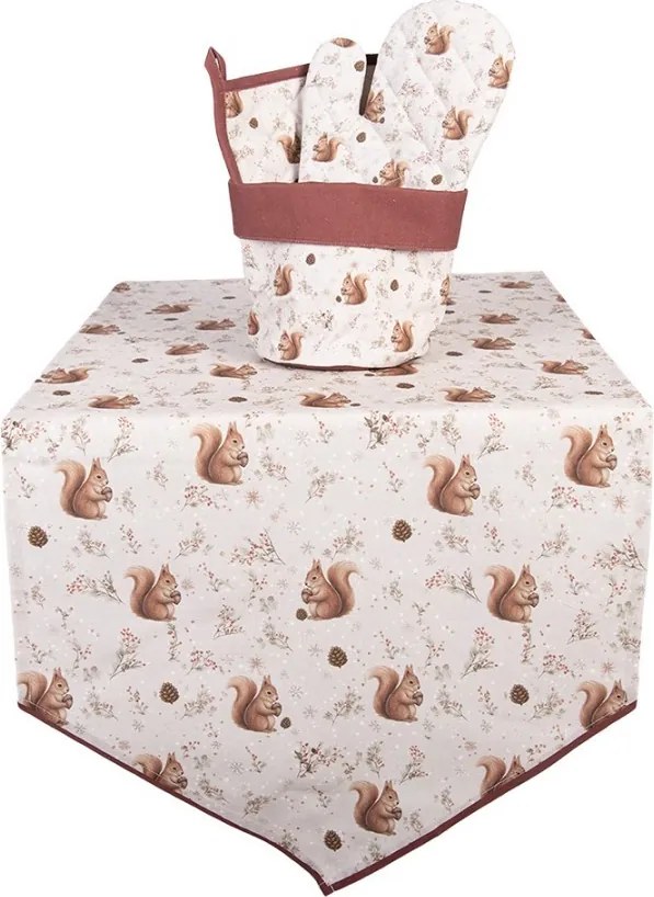 Béžový látkový košík na pečivo s veveričkami Tiny Squirrel - Ø 15*16 cm
