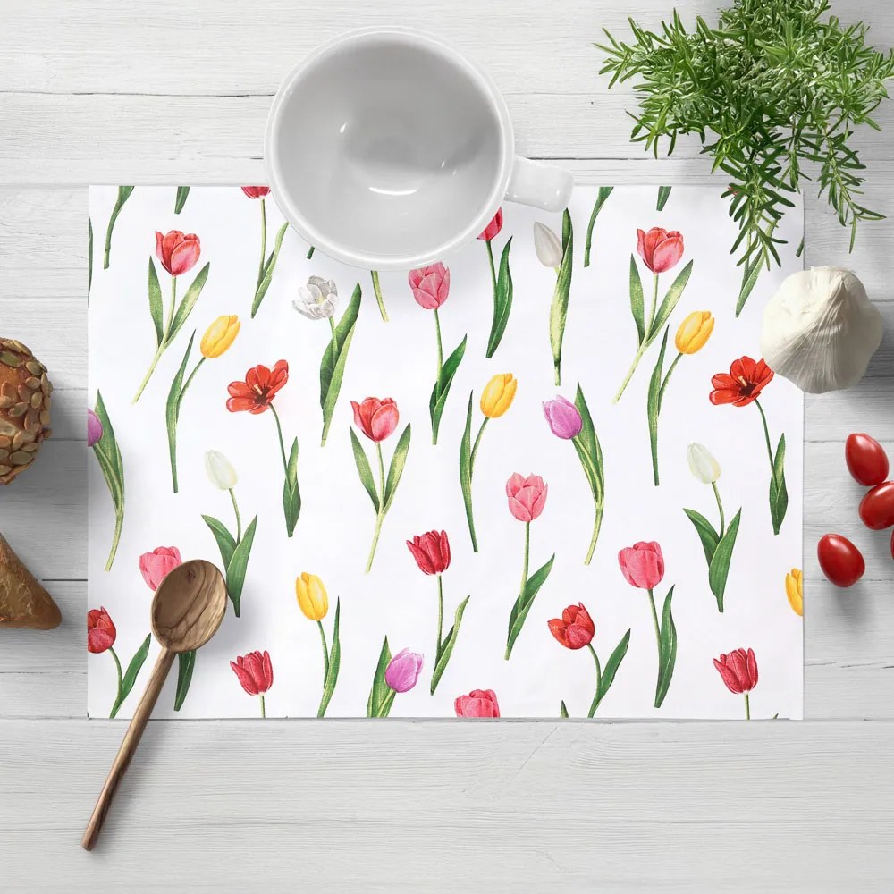 Biante Bavlnené prestieranie na stôl Sandra SA-506 Tulipány na bielom 30x40 cm