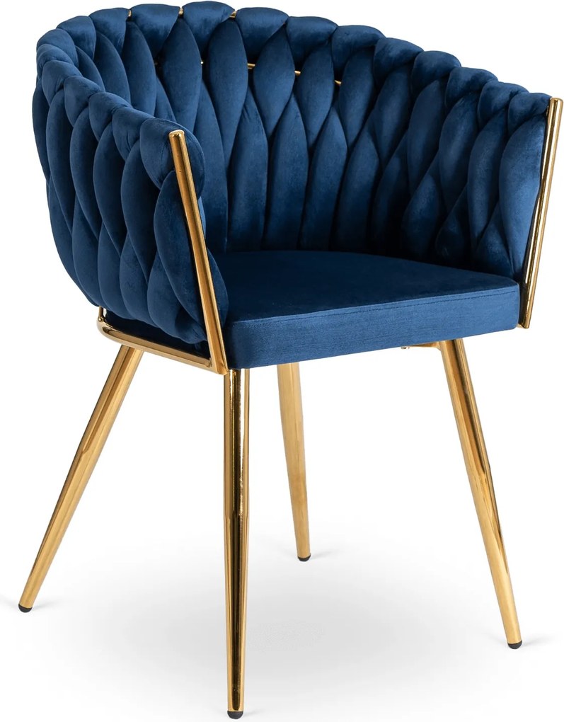 Glamour jedálenská stolička CAPI so zamatovým poťahom, tmavomodrá / zlaté nohy