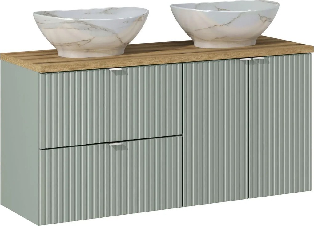 Comad Kúpeľňová skrinka s doskovými umývadlami set Line Reed Green 120 zelená/dub coast evoke