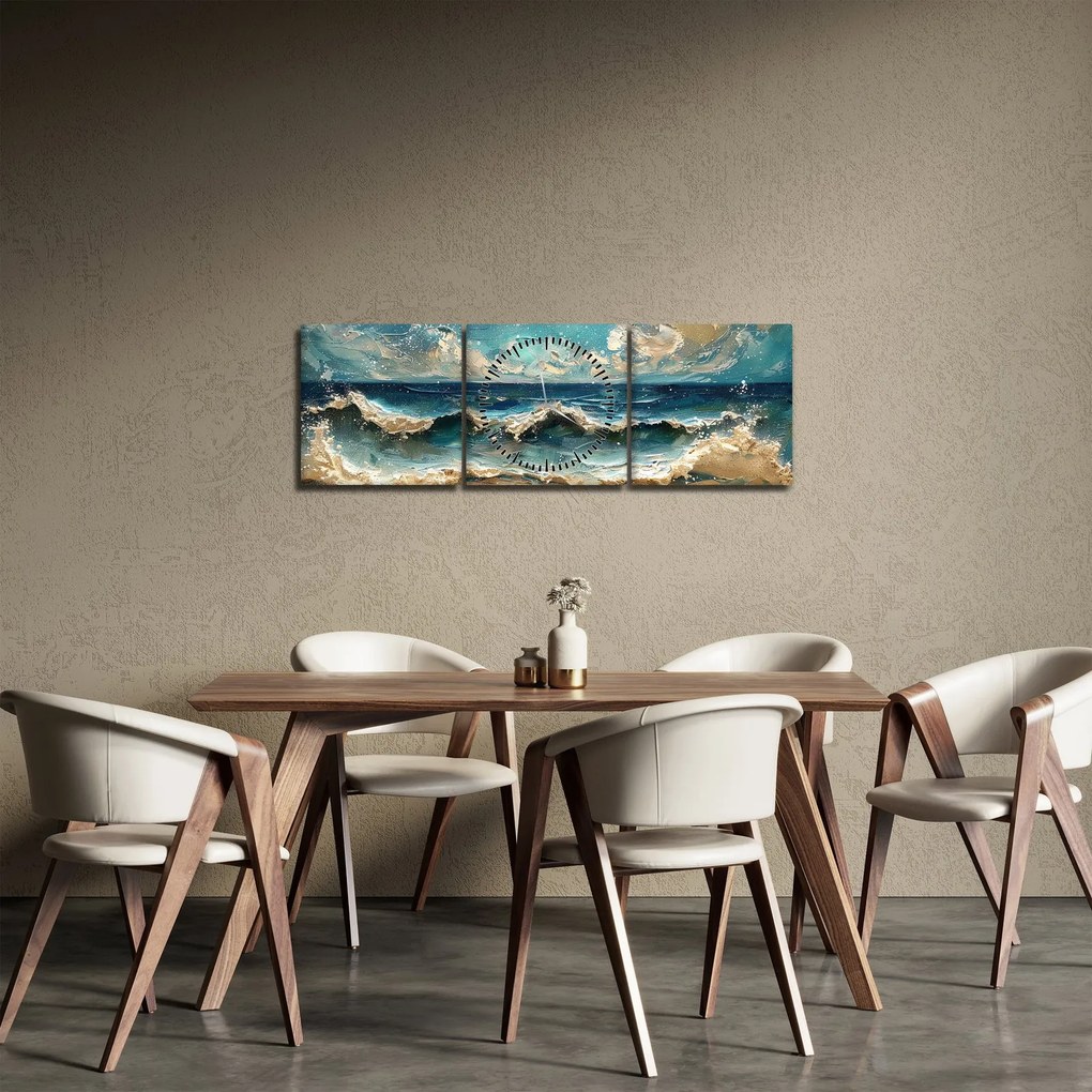 Obraz - Maľba mora (s hodinami) (90x30 cm)