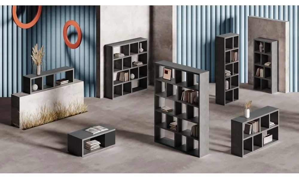 Sivá knižnica v dekore betónu 150x83 cm Berlin – TemaHome