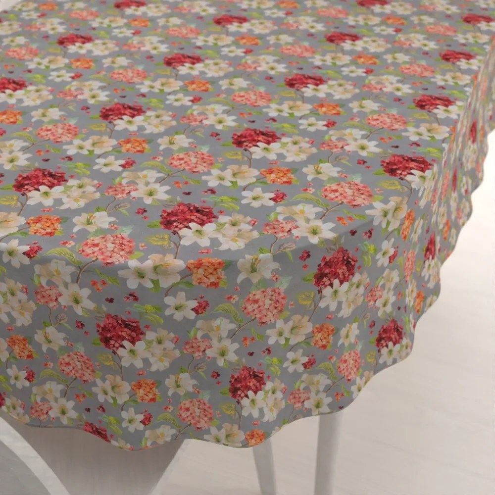Biante Dekoračný oválny obrus PML-092 Hortenzie a ľalie na sivom 140x200 cm