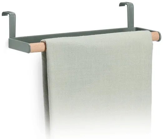 Zeller Present Držiak na utierky, závesný stojan na dvierka, matná zelená, kov/buk