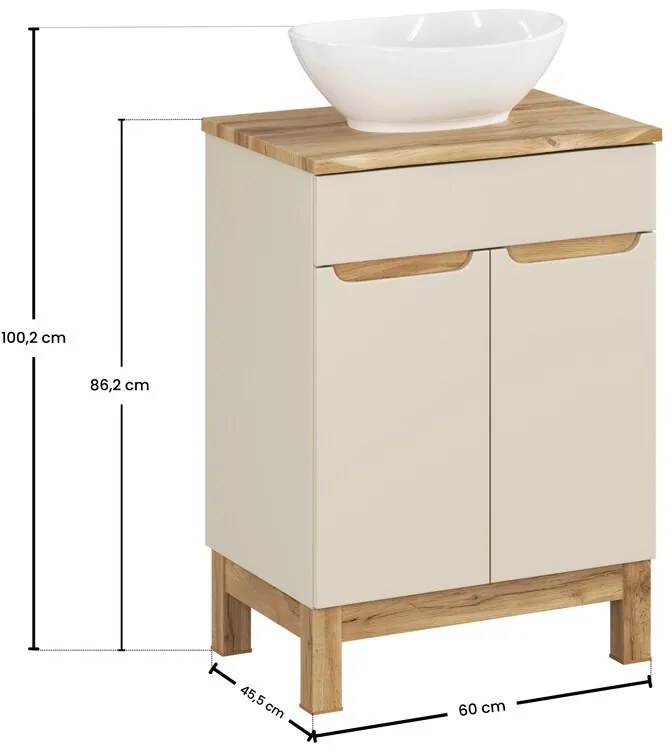 Kúpeľňová skrinka Bali Nature Lola s doskou a umývadlom 60 cm kašmírová/dub wotan