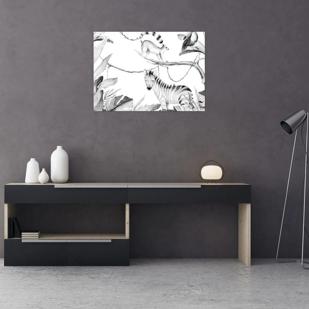 Sklenený obraz - Akvarelová džungľa (70x50 cm)
