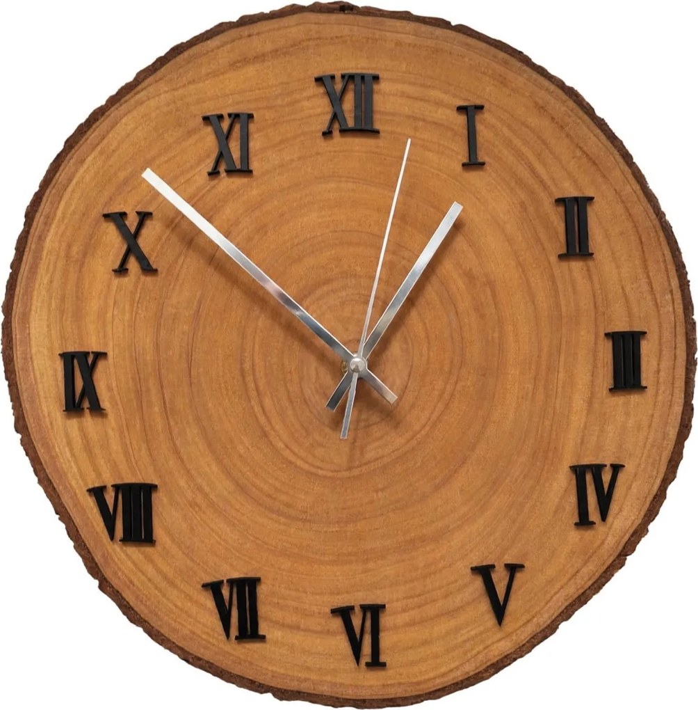 Drevené nástenné hodiny z plátu dreva s kôrou | KORRO: Amber - 3072 26-29 cm 4813-115575 KOR006-29-Amber