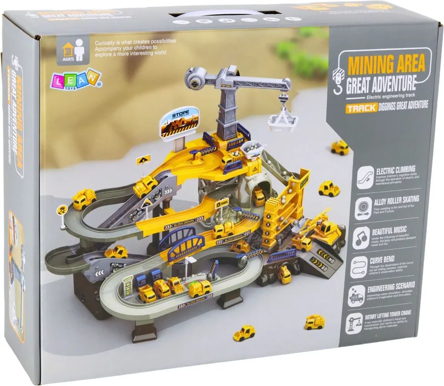 LEAN Toys Interaktívna súprava dráhy pre stavebné vozidlá na banskom parkovisku