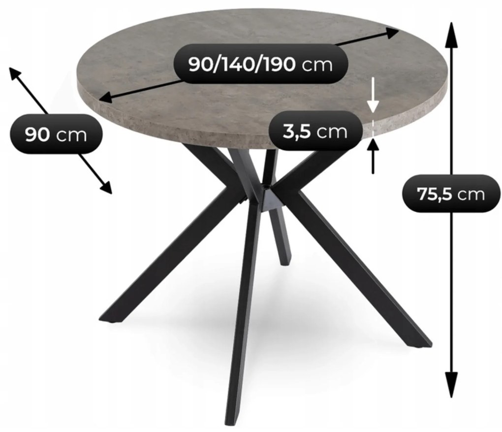 PROXIMA.store - Okrúhly rozkladací stôl LUGO FARBA: čierna, FARBA NÔH: dub