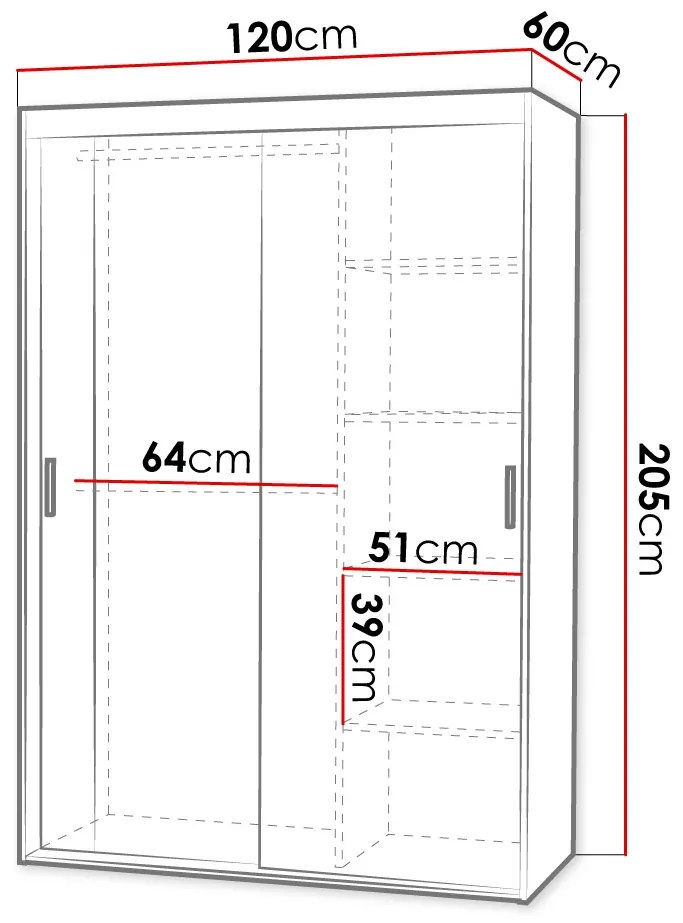 Posuvná skriňa so zrkadlom Mystira 120 (biely). Vlastná spoľahlivá doprava až k Vám domov. 1054337