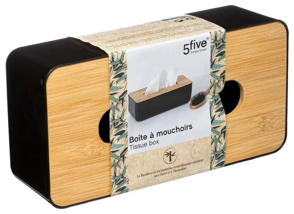 Box na vreckovky Natureo Black, 26x9x13 cm, čierna/s drevenými prvkami