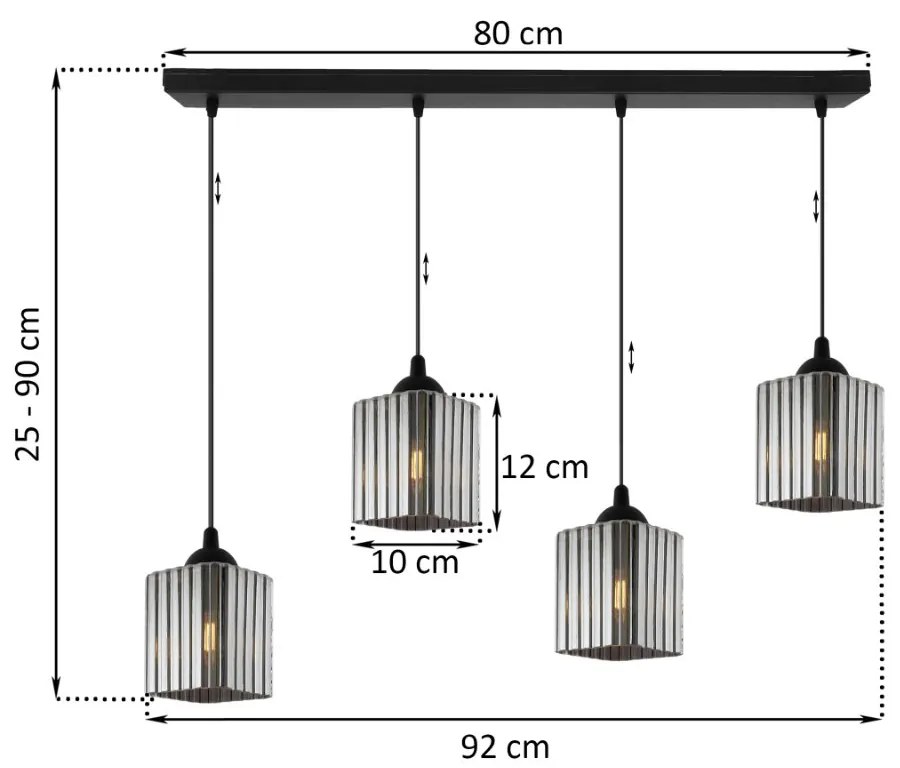 Závesné svietidlo Riffle Square, 4x grafitové sklenené tienidlo, b