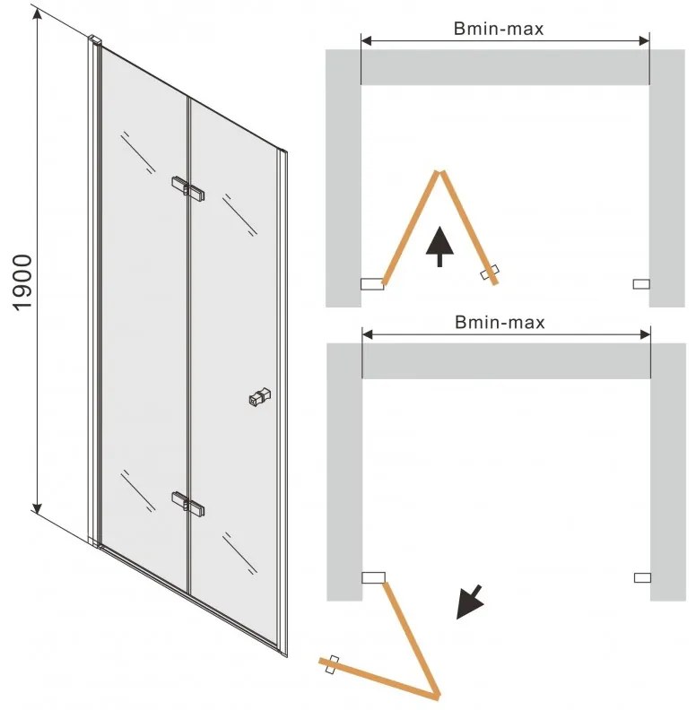 Mexen Lima, skladacie sprchové dvere do otvoru 95 x 190 cm, 6mm číre sklo, chrómový profil, 856-095-000-01-00