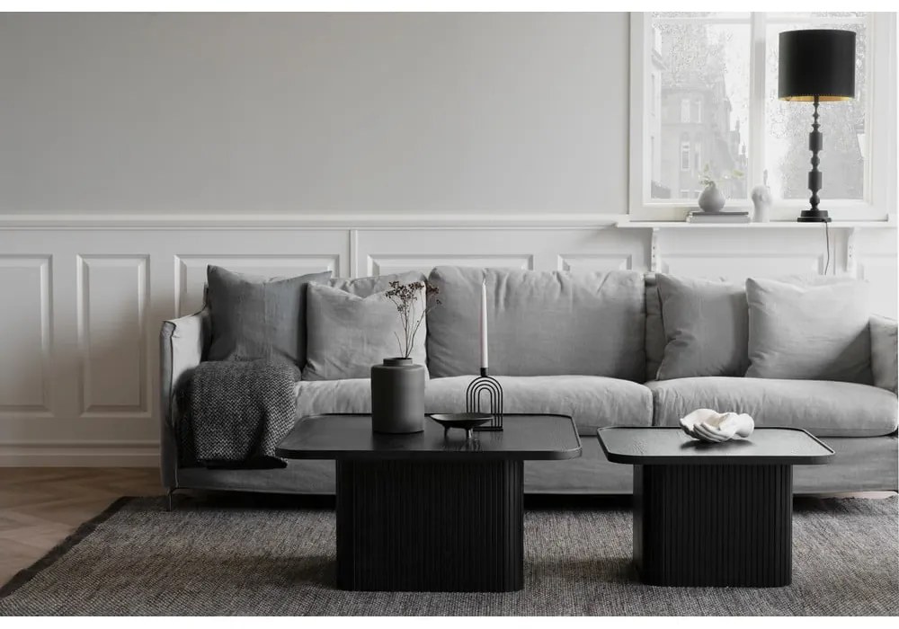 Čierny konferenčný stolík z dubového dreva Rowico Sullivan, 80 x 80 cm