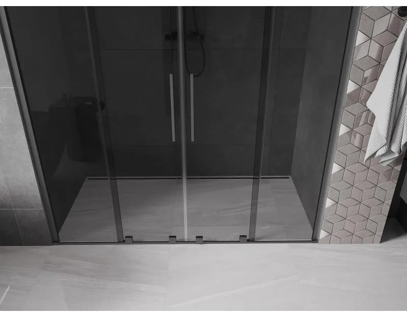 Mexen Velar Duo, posuvné sprchové dvere do otvoru 180 cm, 8mm šedé sklo, brúsený grafit, 871-180-000-42-95