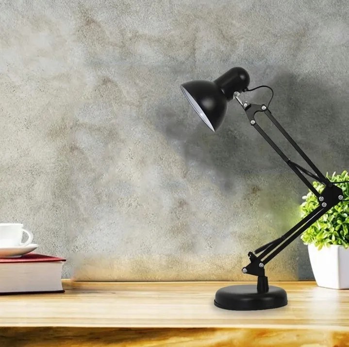 Smart LED Čierna kovová stolná lampa nastaviteľná s klipom 1xE27
