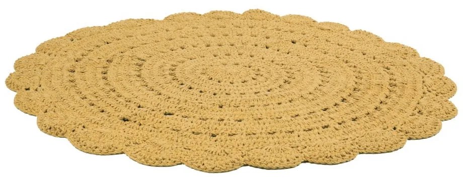 Žltý ručne háčkovaný bavlnený koberec Nattiot Alma, ⌀ 120 cm