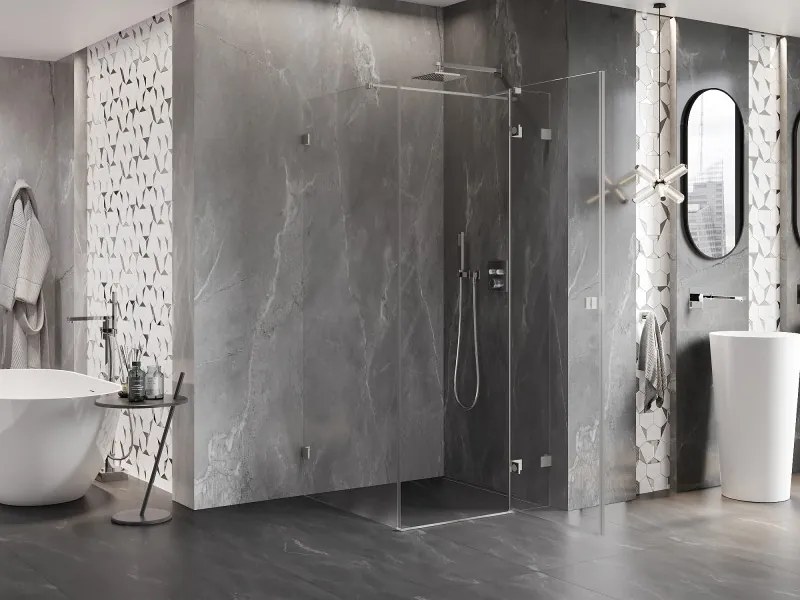 Mexen Lunar T, výklopný sprchový kút pravý 120 x 120 cm, 8mm číre sklo, oceľový profil, 834T-120-120-97-00-P