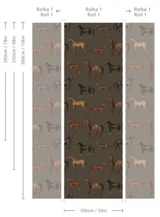 WALLCOLORS Horses olive wallpaper - tapeta POVRCH: Prowall Eco