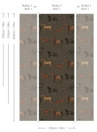 WALLCOLORS Horses olive wallpaper - tapeta POVRCH: Wallstick