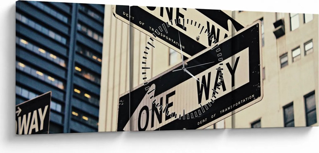 Obraz - New York ONE WAY (s hodinami) (90x30 cm)