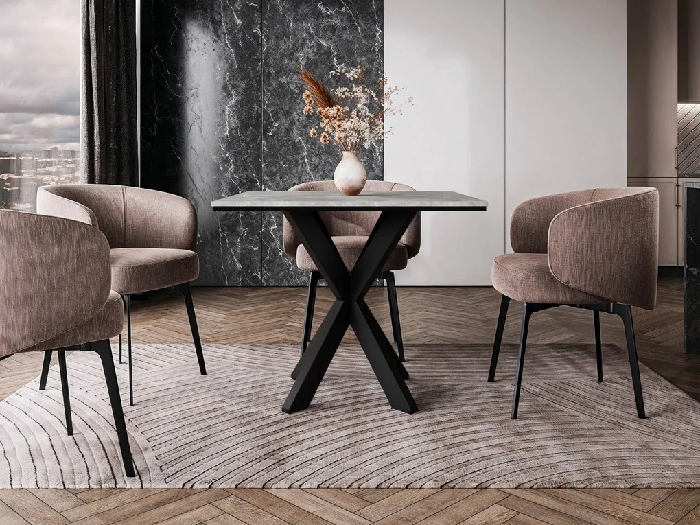 Moderný stôl Umtir, Farby: biely mramor + biely lesk / čierna