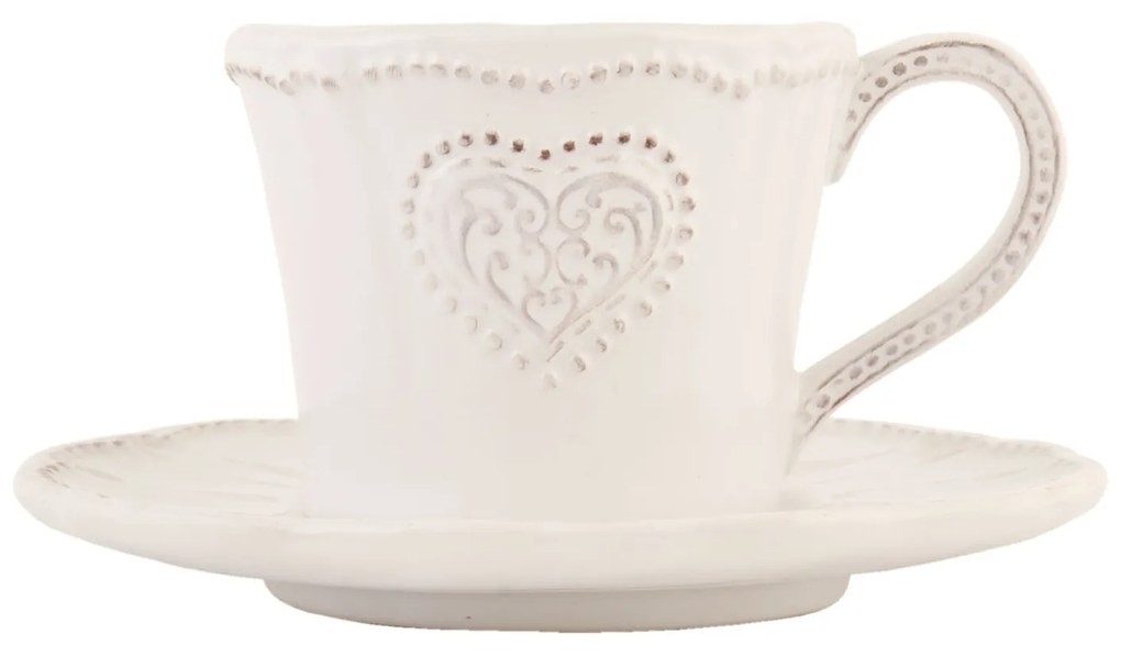 Keramická šálka s tanierikom so srdiečkom Heart - 12*9*7 cm / Ø 15*2 cm / 220 ml
