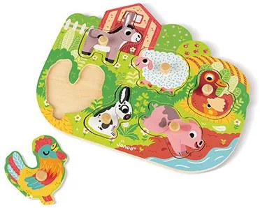 Drevené puzzle na vkladanie s úchytkou Zvieratá na farme