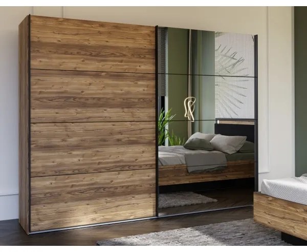 Šatníková skriňa so zrkadlom OREN 270x210 cm dub artisan