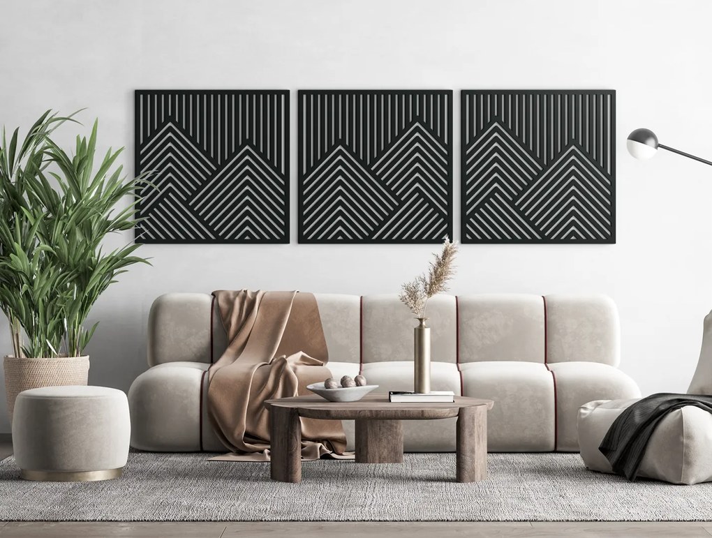 drevko Drevený viacdielny obraz Hory Rozmer obrazu: 20,5 x 65 cm, Farba dekorácie: Čierna