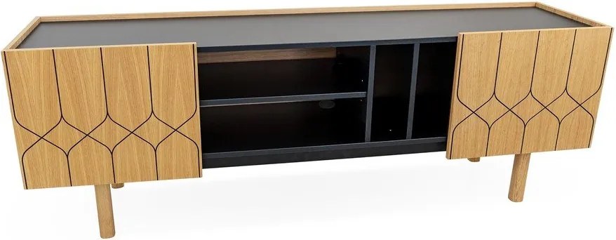 Čierny/prírodný TV stolík v dekore duba 175x60 cm Porto - Woodman