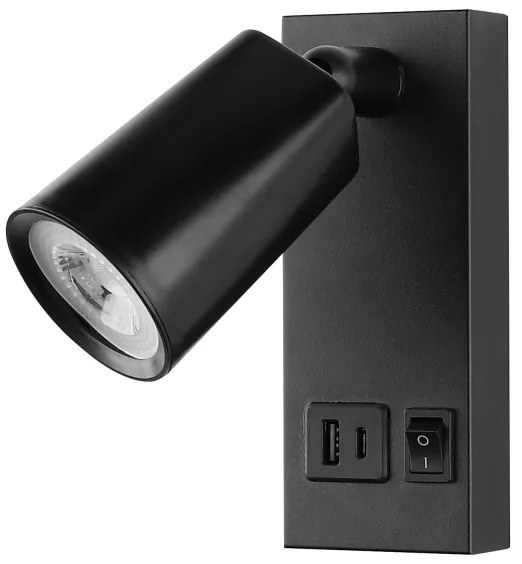 LED Nástenné bodové svietidlo s USB nabíjaním LED/5W/230V čierne