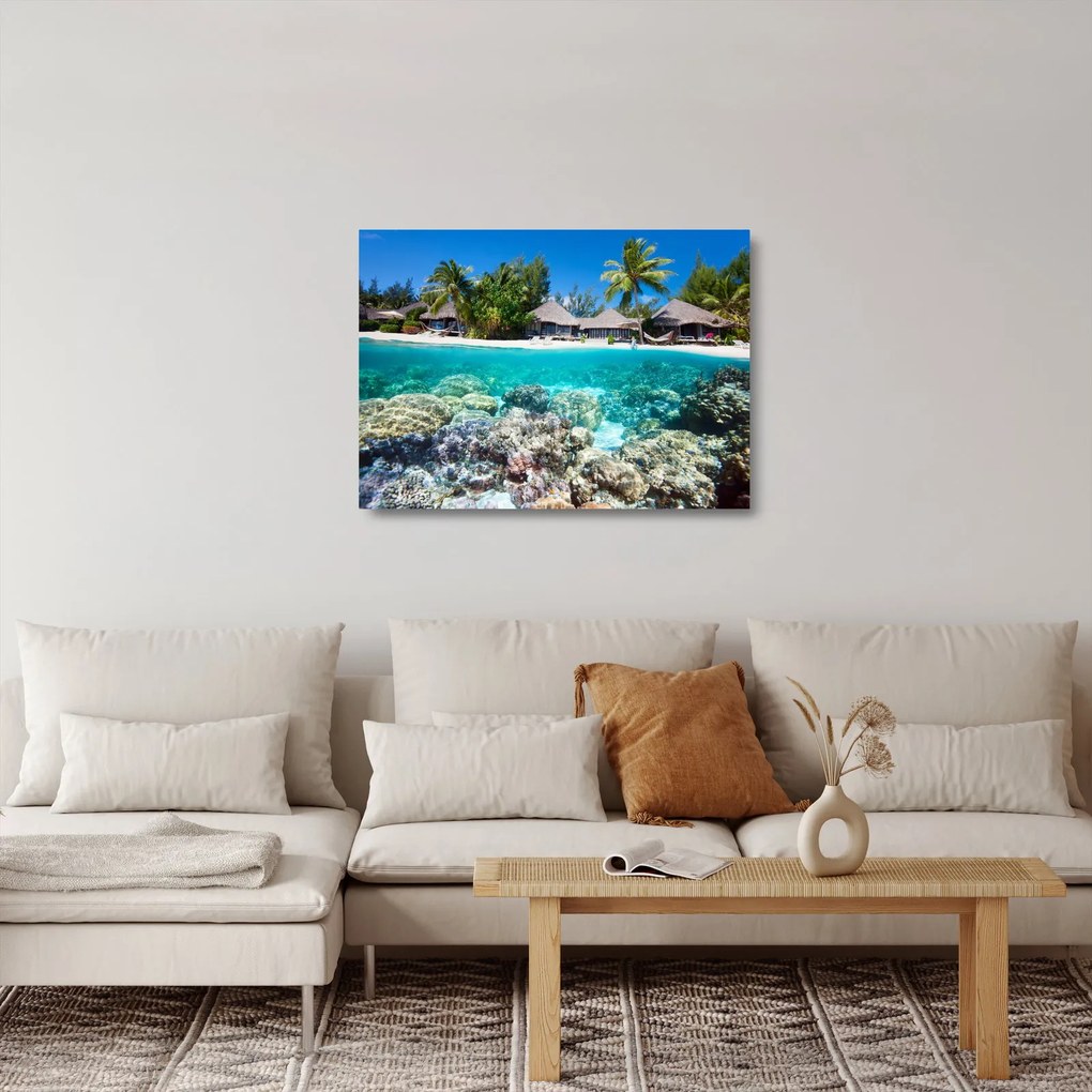 Sklenený obraz pláže na tropickom ostrove (70x50 cm)