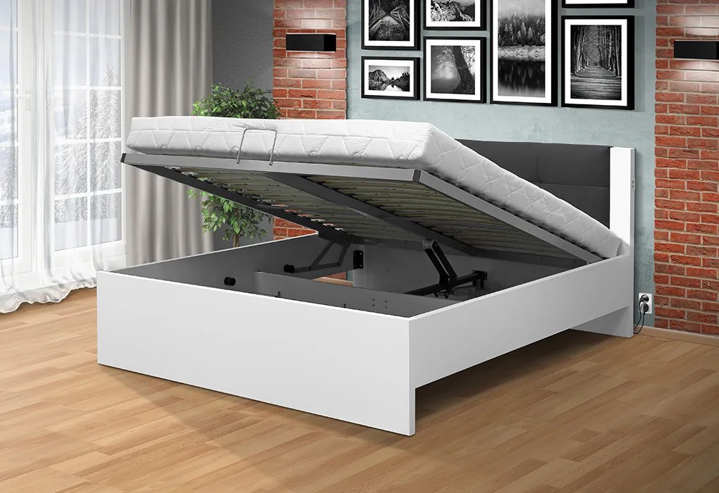 Lukratívna posteľ Markéta 180 s motorovým otváraním ÚP farebné prevedenie: dub sonoma tmavý/sivá