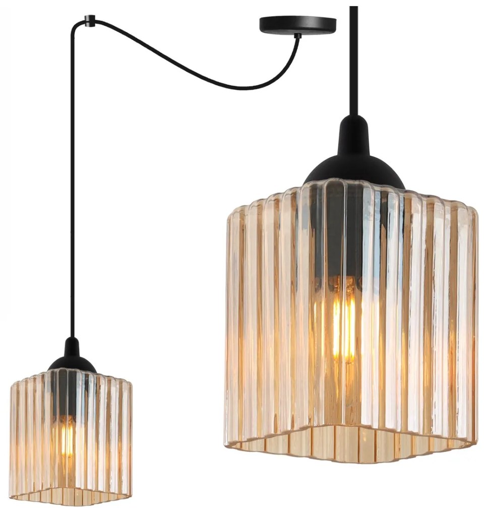 Závesné svietidlo Riffle Square Spider, 1x medové sklenené tienidlo, b