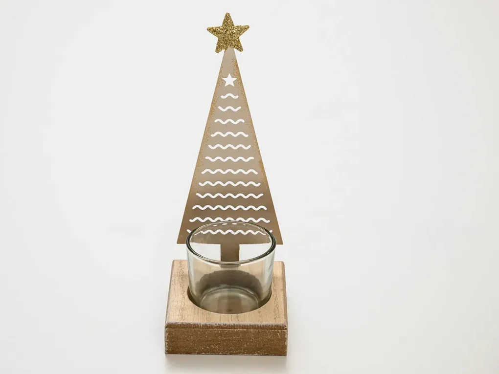 Vianočný kovový svietnik CHRISTMAS TREE 18 cm zlatý