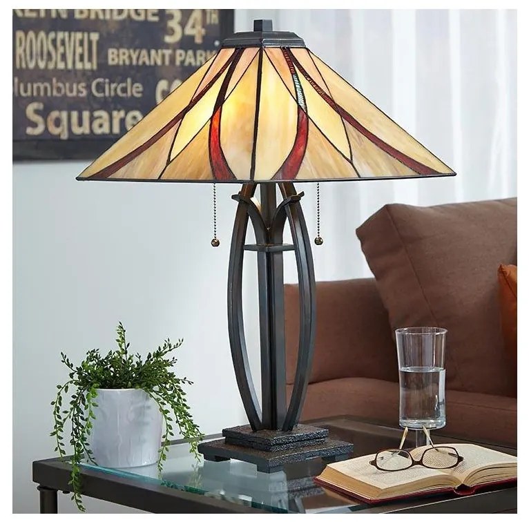 Elstead QZ-ASHEVILLE-TL - Stolná lampa Tiffany ASHEVILLE 2xE27/60W/230V