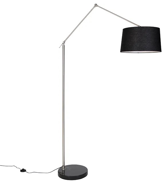 Moderná stojaca lampa oceľ s tienidlom čierny ľan 45 cm - Editor